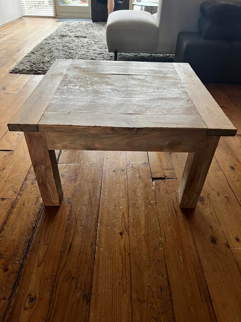 Teakhouten salontafel 80 x 80 cm vierkant, Ophalen, Gebruikt, 50 tot 100 cm, 50 tot 100 cm