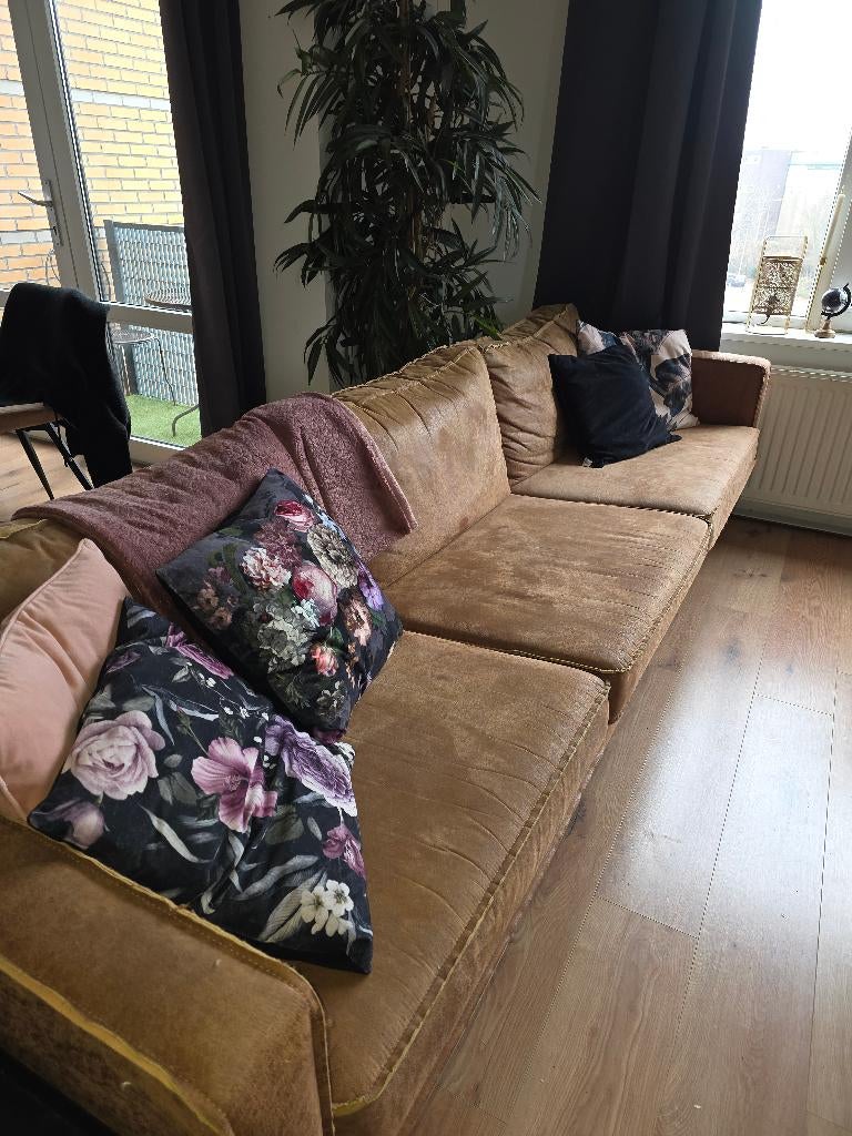 Bepurehome 3-zits bank cognac leer, Ophalen, 250 tot 300 cm, Gebruikt, Driepersoons