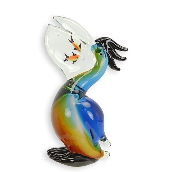 Murano style glas pelikaan met visjes in bek, Verzenden