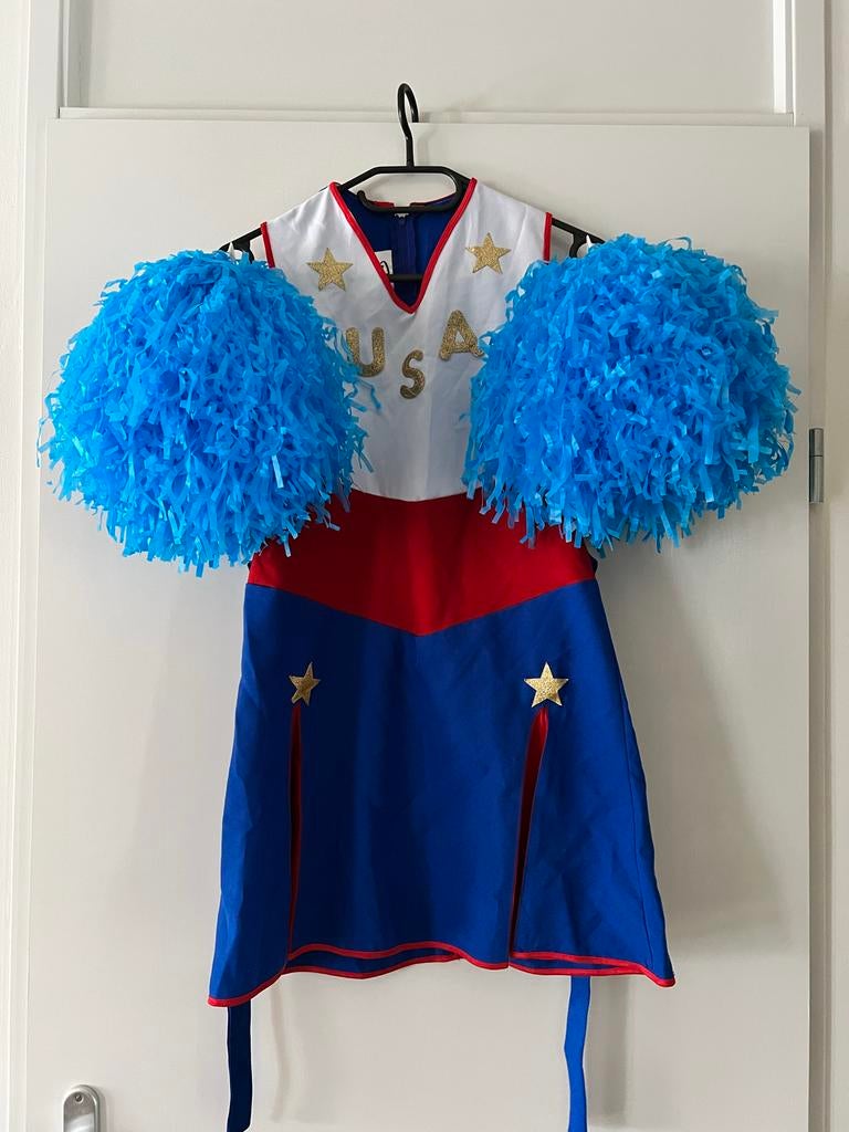 Leuk cheerleaders jurkje inclusief pompoms, Ophalen of Verzenden, Zo goed als nieuw, 146 t/m 152, Meisje