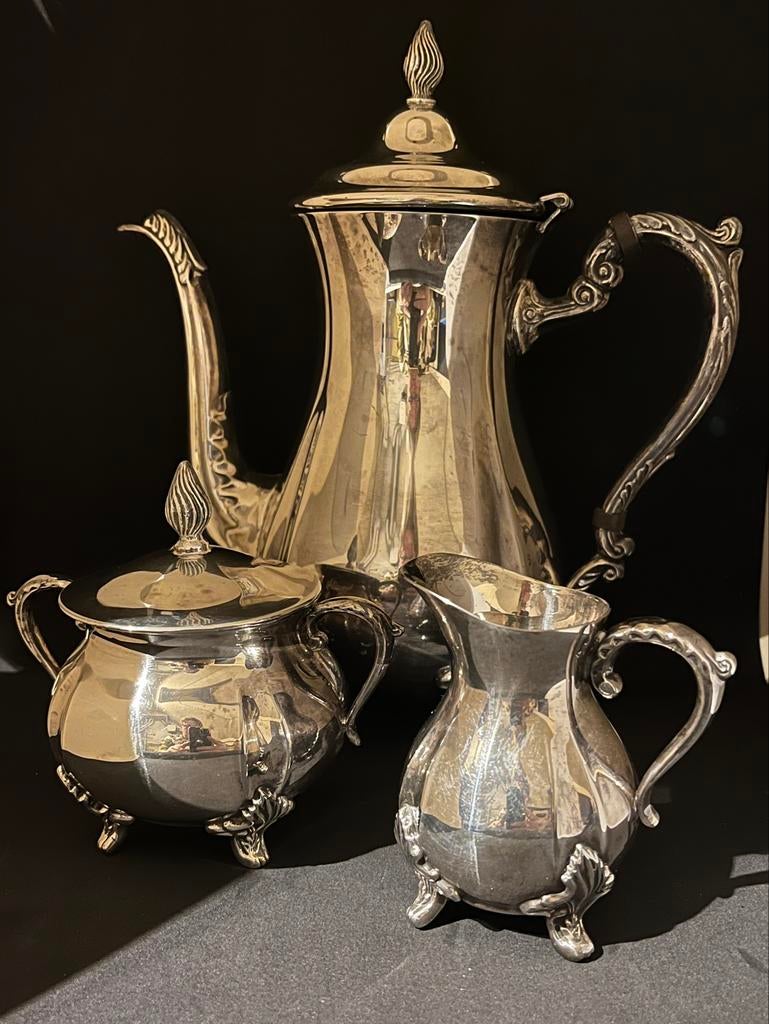 Verzilverde Koffiekan, Roomkan en Suikerpot - Viners Sheffie, Ophalen, Zilver