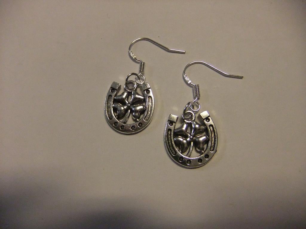 925 sterling zilveren oorbellen met klaverhoefijzer, Verzenden, Nieuw, Zilver, Zilver