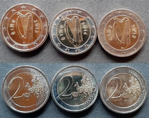 Ierland 2 euro 2013, 2014 & 2015, Postzegels en Munten, Munten | Europa | Euromunten, Verzenden, Ierland, 2 euro