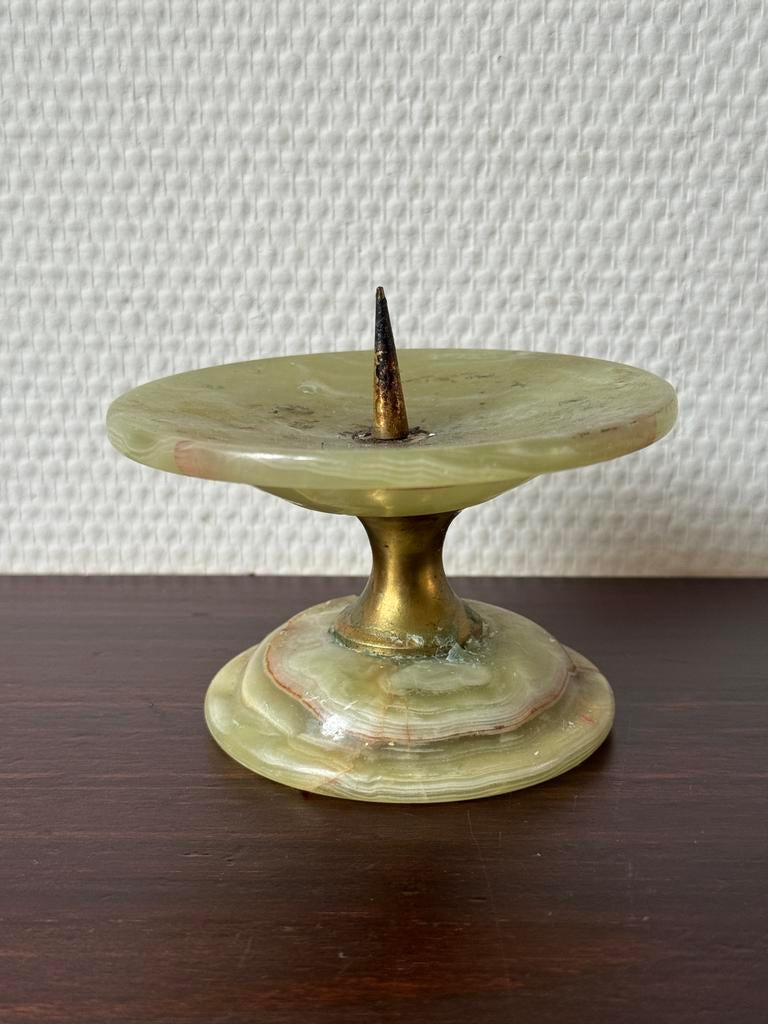 Vintage Onix Marmeren Stompkaars Kandelaar, Kaarsenhouder, Overige materialen, Gebruikt, Ophalen of Verzenden, Kandelaar
