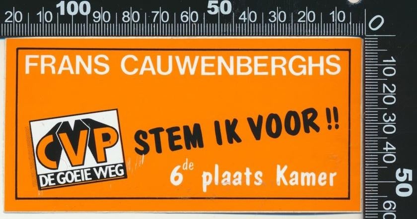 Sticker: CVP - Frans Cauwenberghs, Ophalen of Verzenden, Zo goed als nieuw, Bedrijf of Vereniging