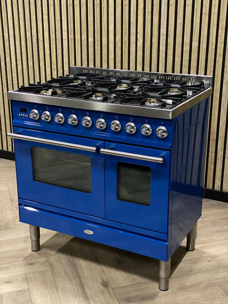 Prachtig Boretti Fornuis Babyblauw Gas 100cm + 2 Ovens UNIEK, Witgoed en Apparatuur, Fornuizen, 60 cm of meer, Zo goed als nieuw