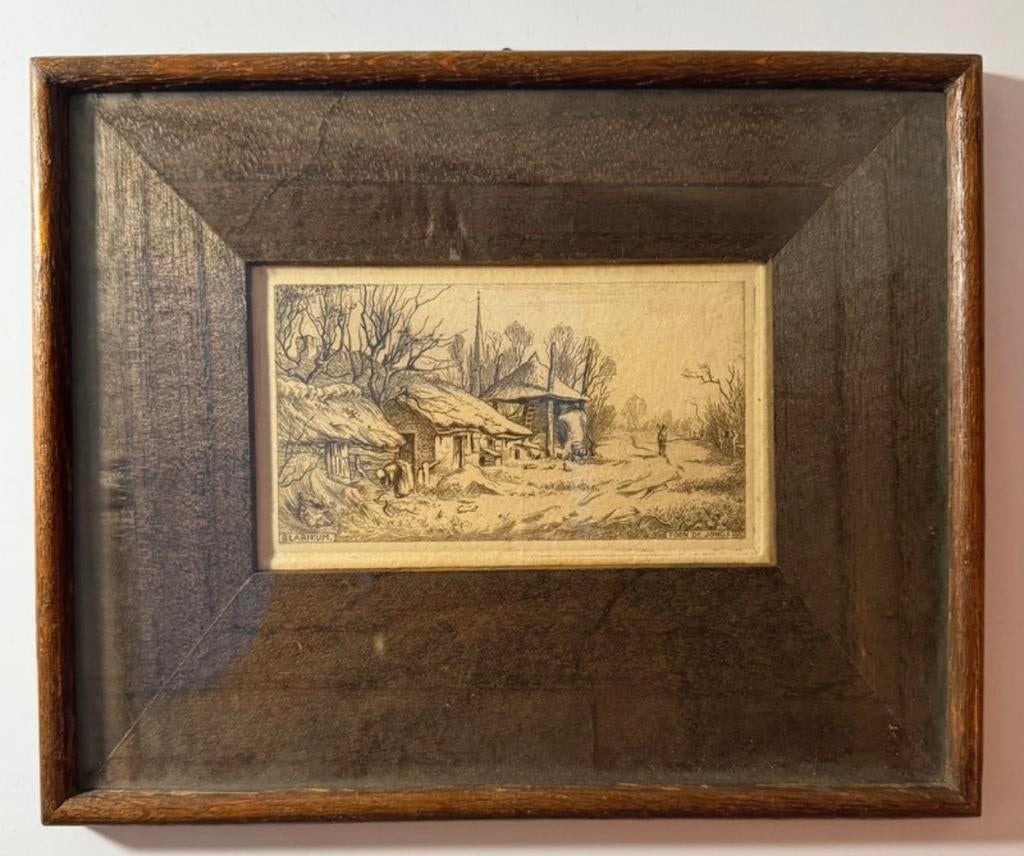 Old vintage etching scene in Blaricum, Netherlands, 25x20, Antiek en Kunst, Ophalen of Verzenden