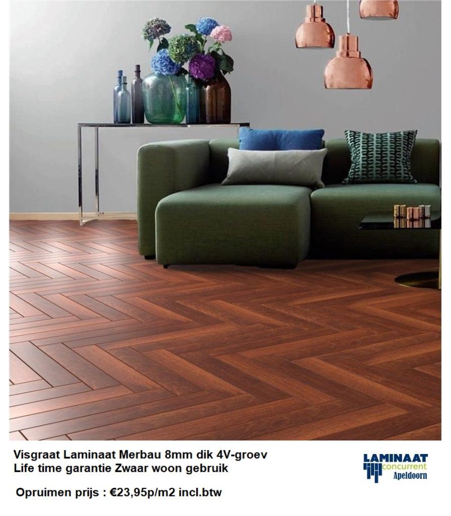Visgraat Laminaat Click Merbau 8mm dik 4V-groev €23,95p/m2