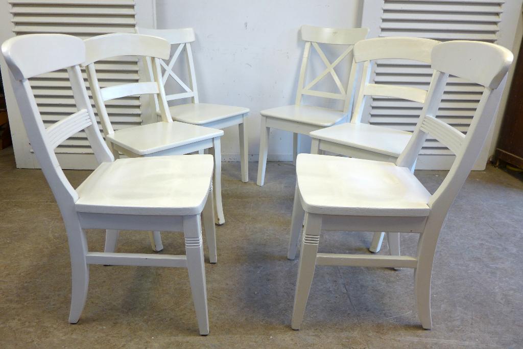 Mooi set van 6 witte landelijke stoelen, Huis en Inrichting, Stoelen, Gebruikt, Vijf, Zes of meer stoelen, Hout, Wit, Ophalen