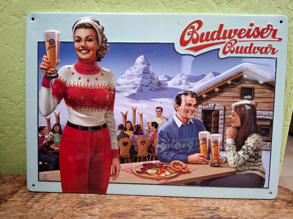 reclamebord Budweiser Budvar bier, Ophalen of Verzenden, Nieuw, Reclamebord, Plaat of Schild, Overige merken