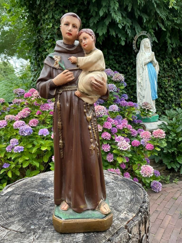 Antiek Heiligenbeeld ❤️ St Anthonius beeld met kindje, Ophalen of Verzenden
