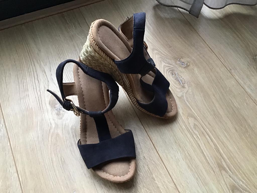 €15.- Blauwe GABOR sleehak sandalen van nubuck-leer maat 38, Verzenden, Gedragen, Blauw, Sandalen of Muiltjes