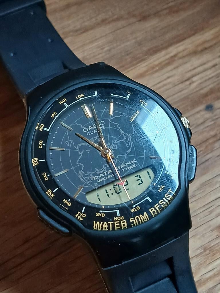 Vintage Casio AB-40U databank, 90s, Casio, Kunststof, Gebruikt, Polshorloge