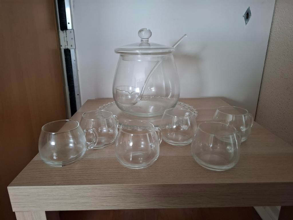 Glazen Bowlset met 6 glazen en lepel, Huis en Inrichting, Keuken | Servies, Glas of Glazen, Ophalen of Verzenden, Overige stijlen