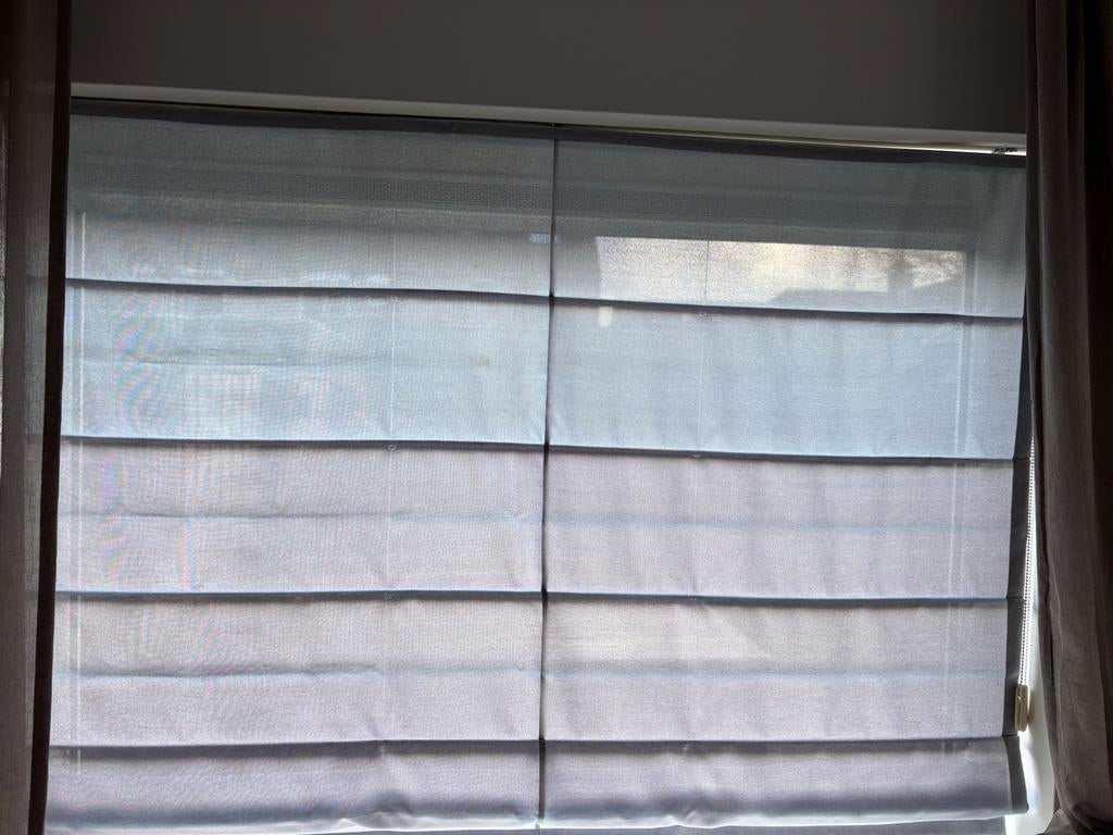 2 grijze vouwgordijnen, 196x125 & 169x125, Huis en Inrichting, Gebruikt, 100 tot 150 cm, 150 tot 200 cm, Ophalen of Verzenden