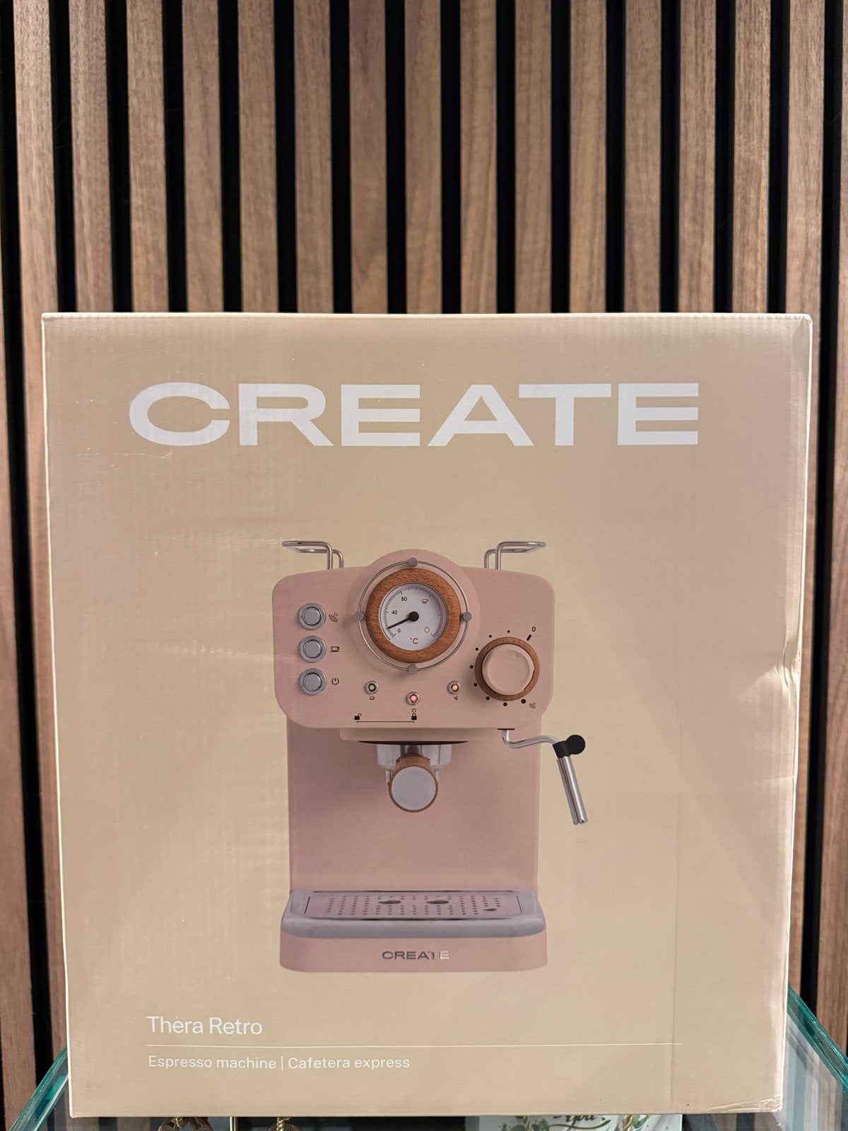 CREATE Thera Retro Espresso machine - Roze, Afneembaar waterreservoir, Espresso apparaat, 10 kopjes of meer, Nieuw