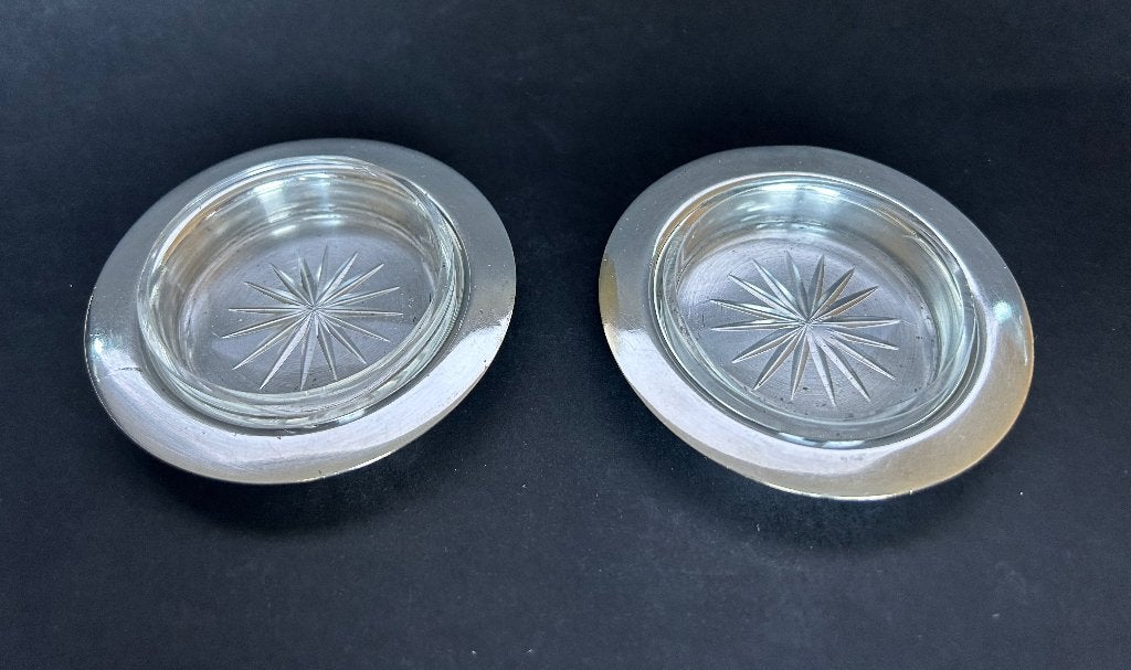 2 boterschaaltjes verzilverd - kristal, Ophalen of Verzenden