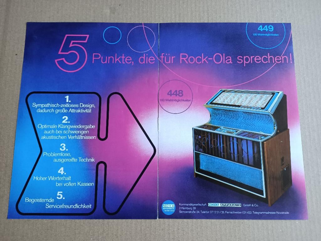 Reclame Flyer: Rock-ola 449 (1972) jukebox, Verzamelen, Verzenden, Gebruikt, 1950 tot 1960, Seeburg
