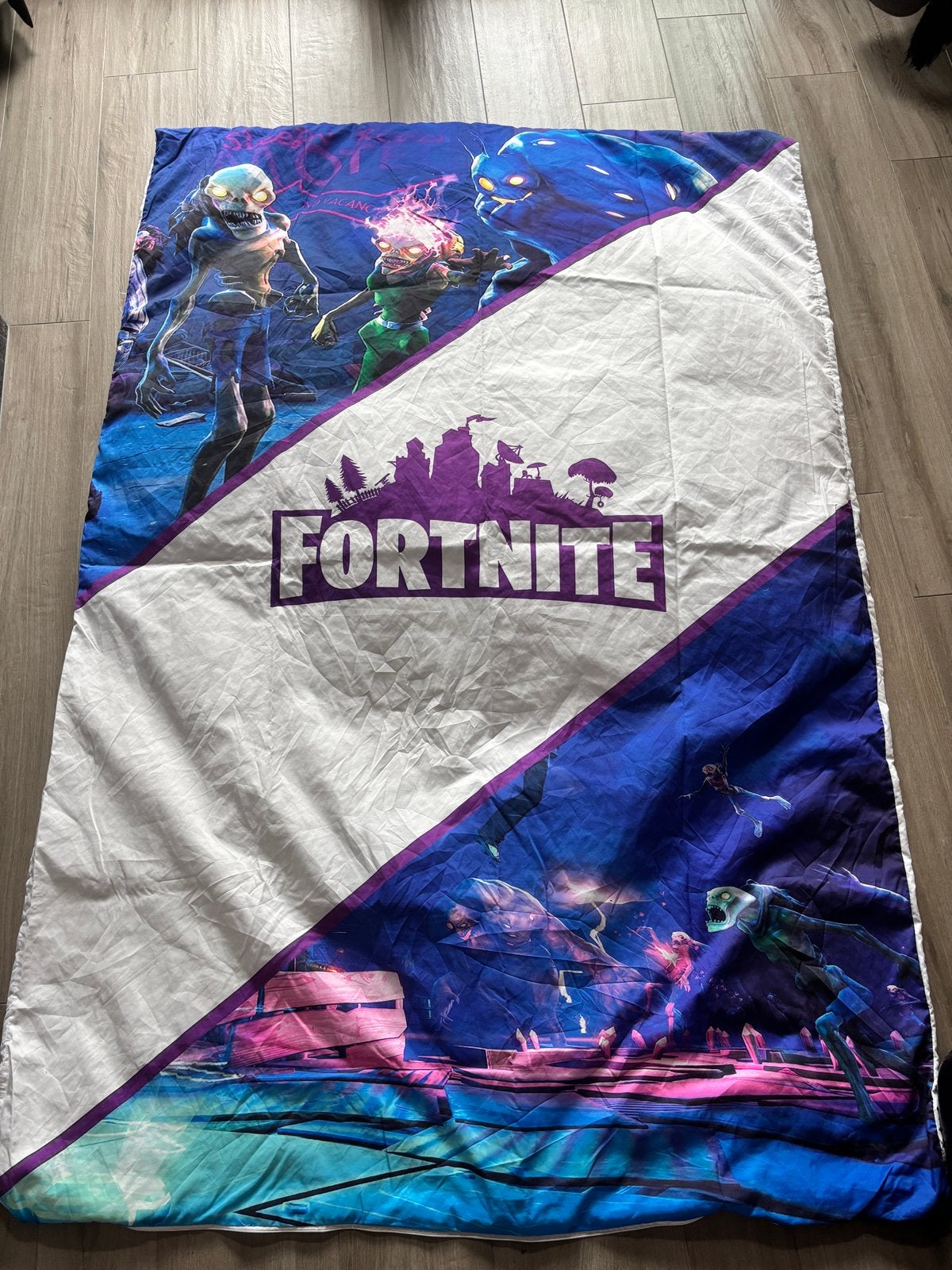 2x Fortnite dekbedovertrek 1 persoons met kussensloop, Gebruikt, Dekbedovertrek, Ophalen of Verzenden, Overige kleuren