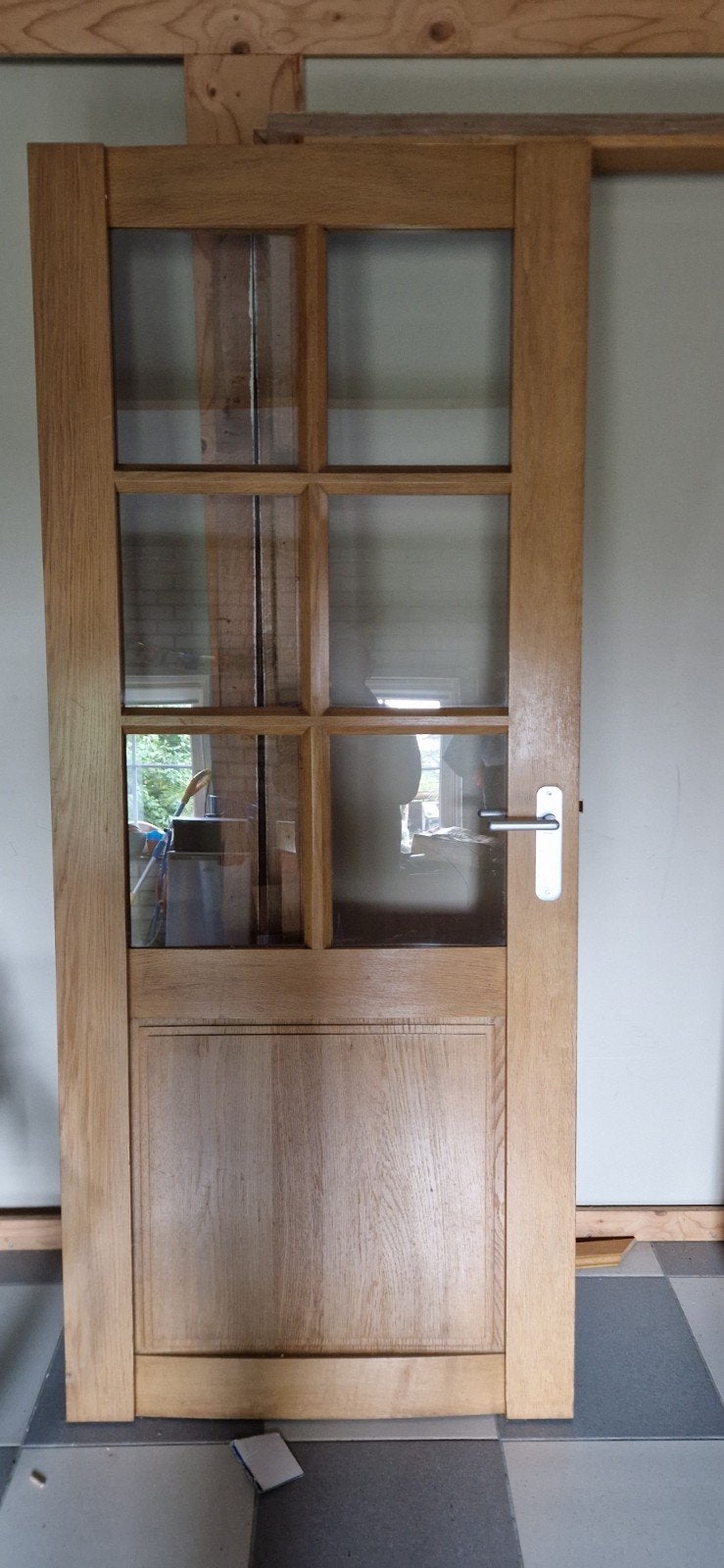Massieve eikenhouten deur met kozijn (88x211,5 cm), Ophalen, 80 tot 100 cm, Binnendeur, Zo goed als nieuw