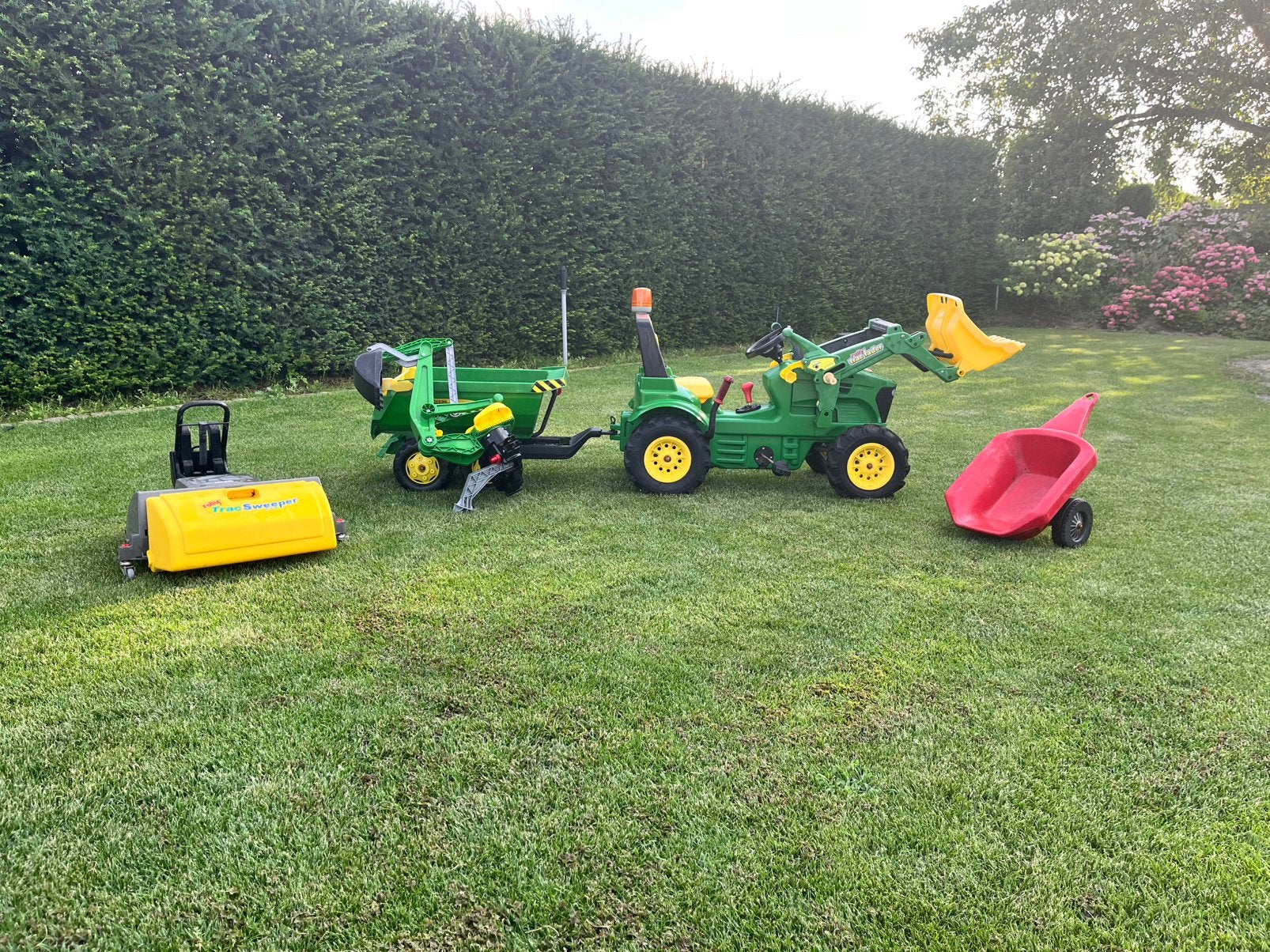 rally toys John dier tractor, Ophalen, Gebruikt, Overige merken, Met kar of aanhanger
