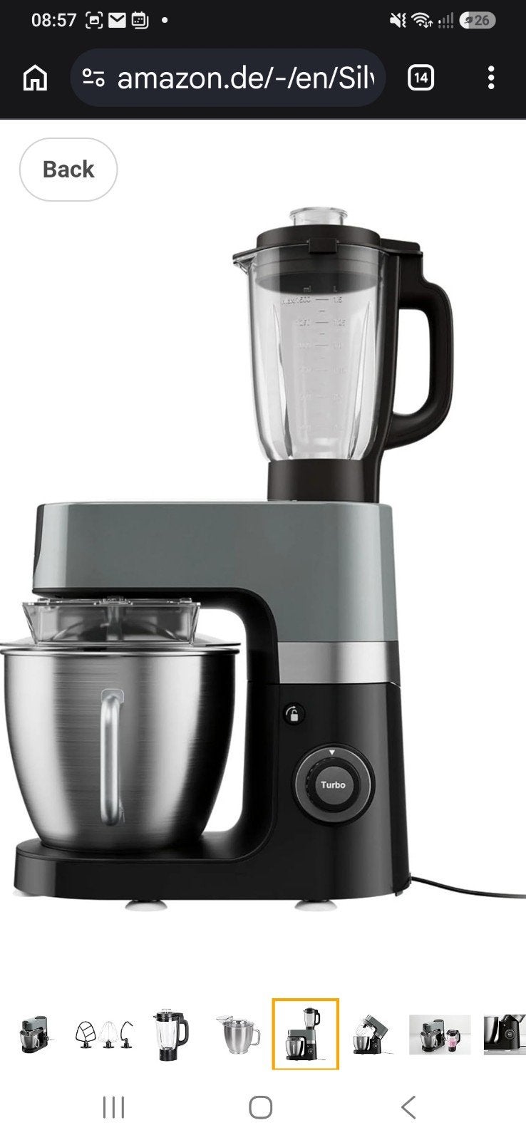 Keukenmachine 1300W, 6,3L Silvercrest, 4 liter of meer, 3 snelheden of meer, Ophalen of Verzenden, Zo goed als nieuw