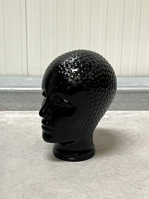 Jaren 70 glazen etalage hoofd zwart vintage retro design 70s, Vintage, ., Ophalen of Verzenden, .