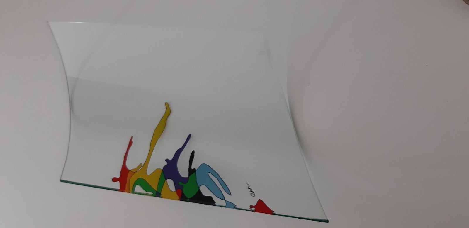 Glazen beschilderde designschaal gesigneerd, Ophalen of Verzenden, Object, Glas