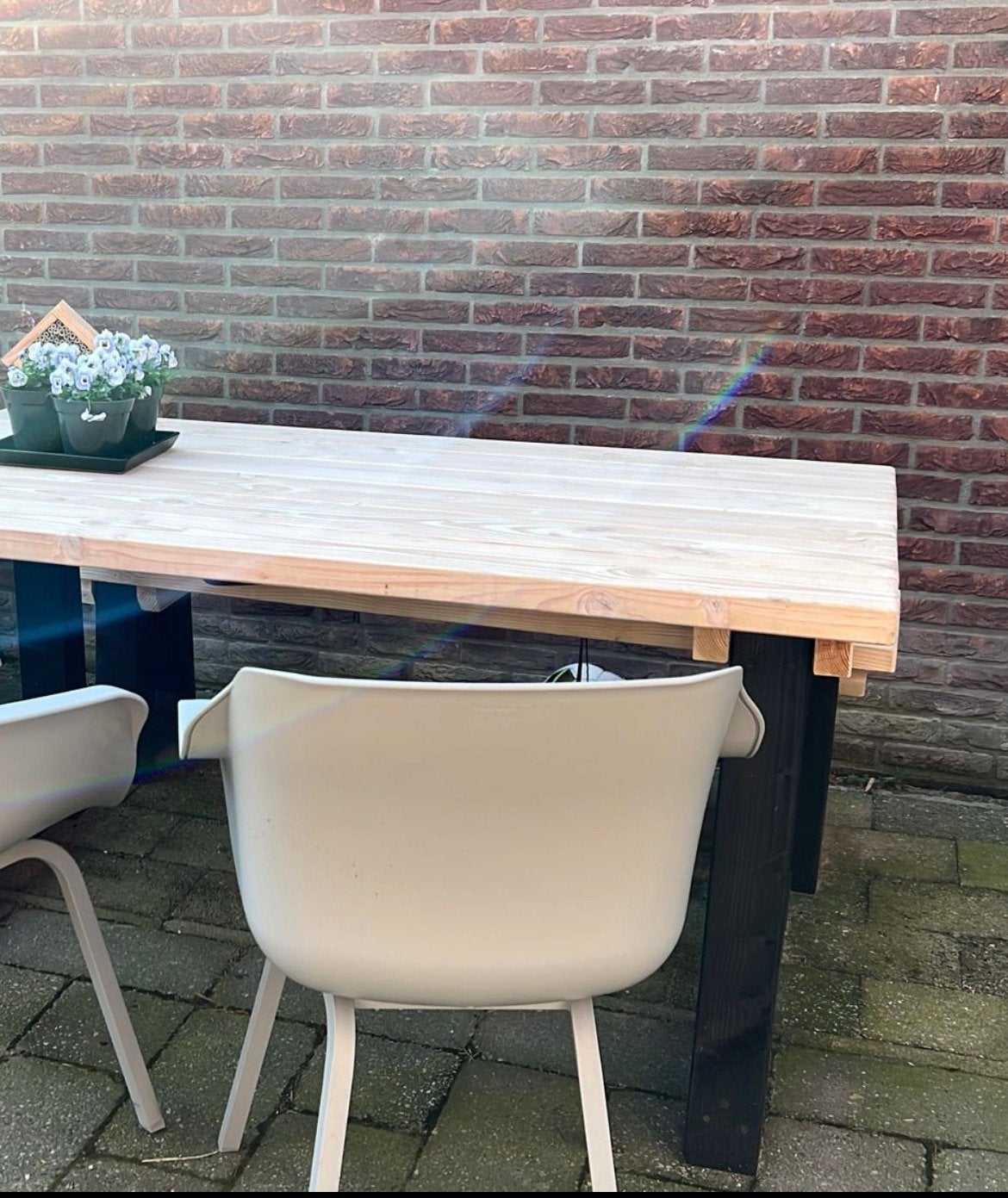 Douglas stevige tuintafel met bankje, Ophalen, Gebruikt, Rechthoekig, Hout