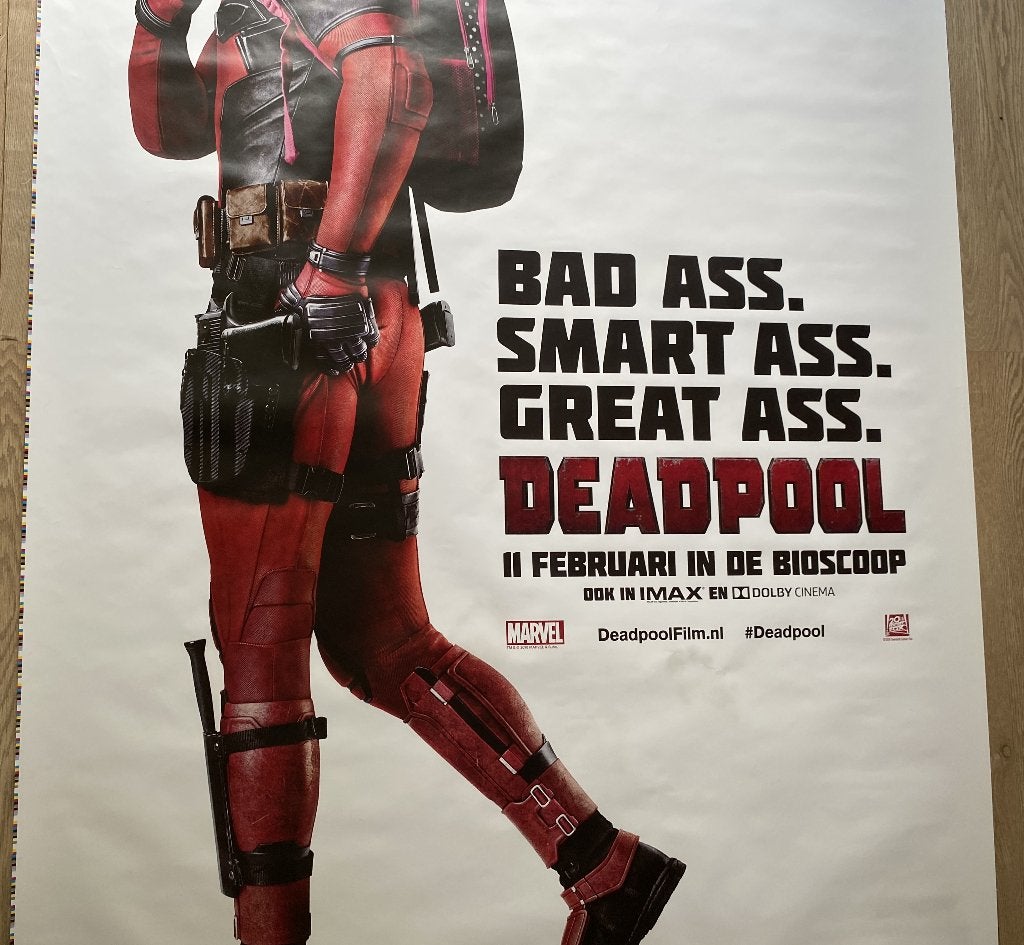 Bioscoop Poster - Bad Ass. Smart Ass. Great Ass. Deadpool, Deurposter of groter, Ophalen of Verzenden, Film en Tv, Rechthoekig Staand