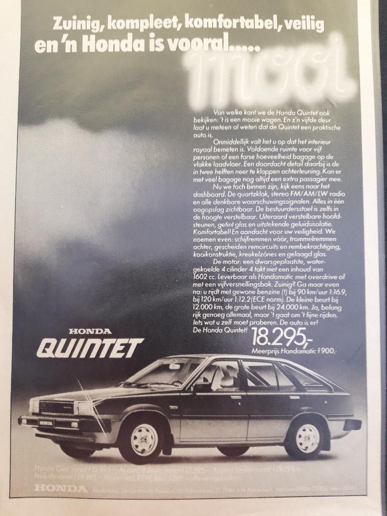 Originele advertentie Honda Quintet 1980, Ophalen of Verzenden, Zo goed als nieuw, Auto's