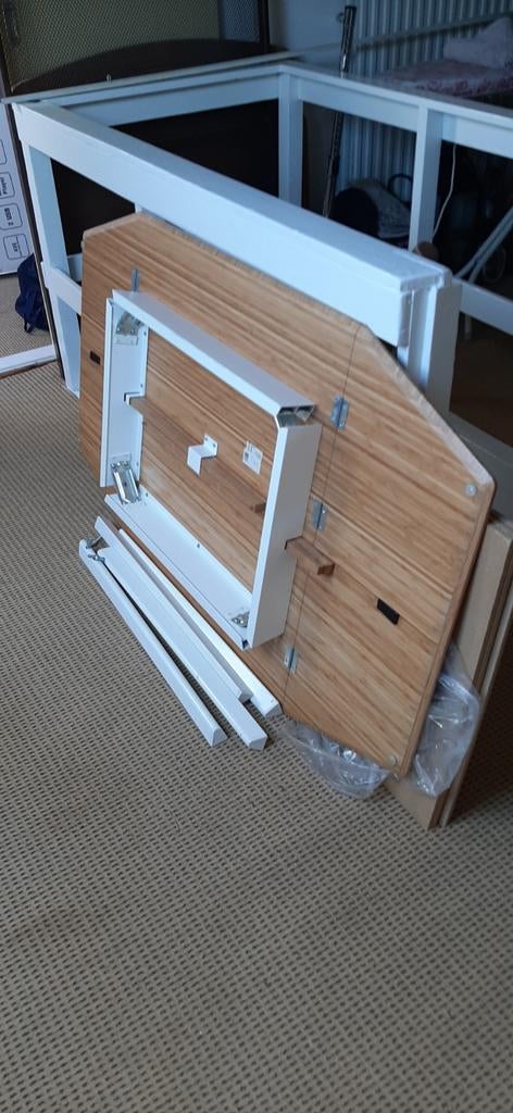 Opklapbare wandtafel, hardhout en metaal, Huis en Inrichting, Tafels | Eettafels, Nieuw, 50 tot 100 cm, 50 tot 100 cm, tot twee personen