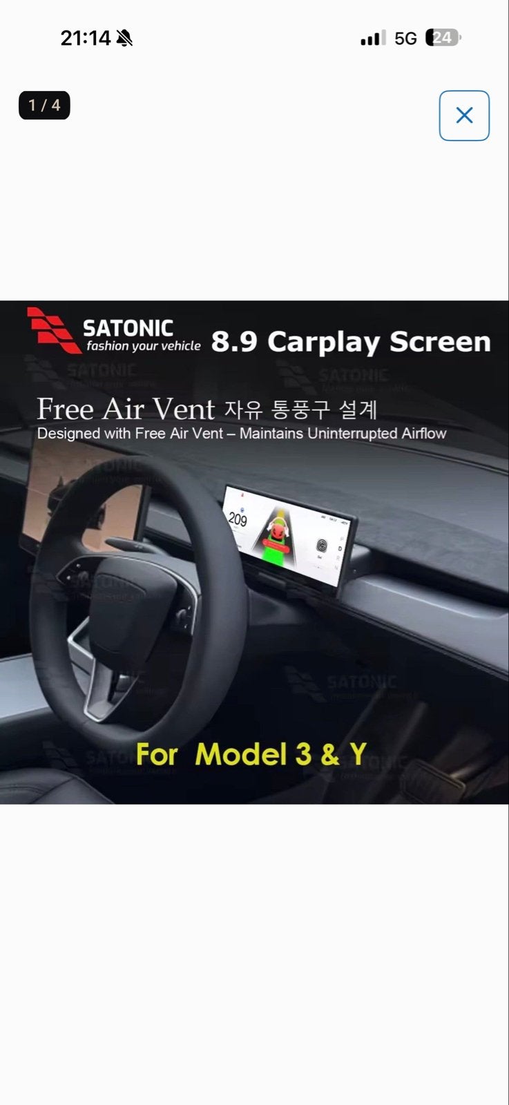 Satonic 8.9" CarPlay Scherm voor Tesla Model 3/Y - Nieuw, Ophalen of Verzenden, Nieuw