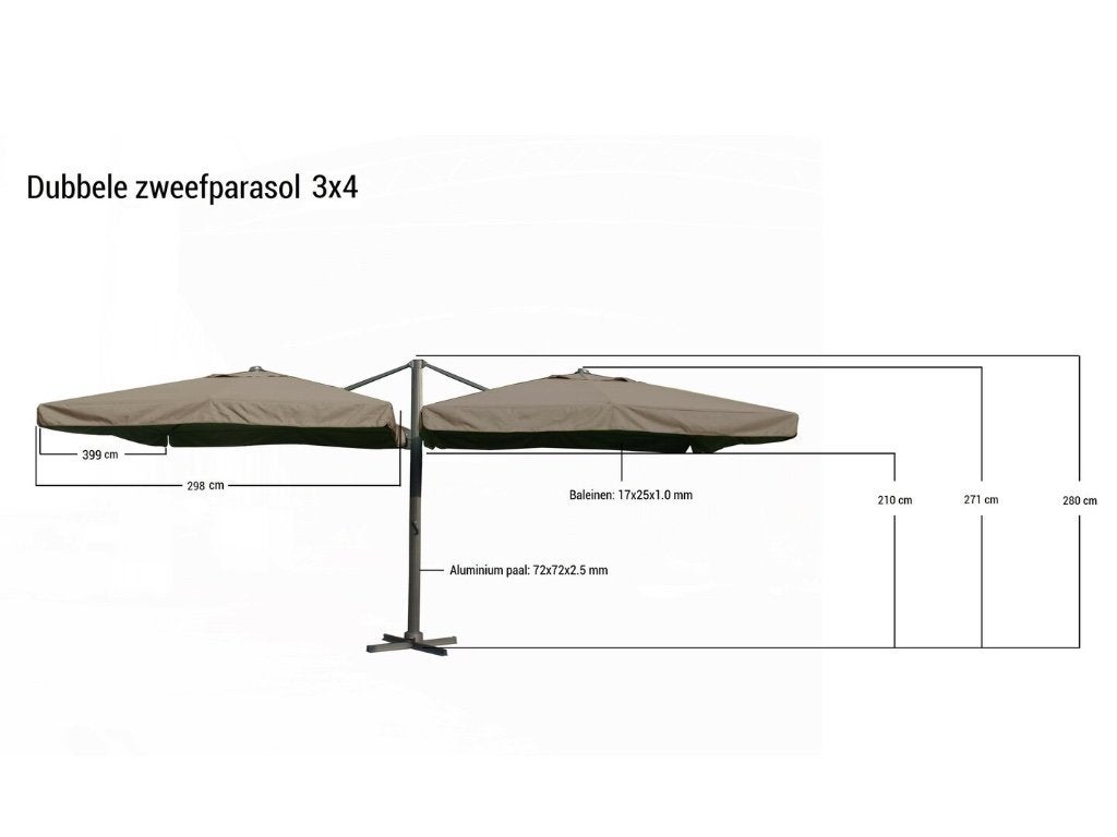 Parasol dubbel 3x3m