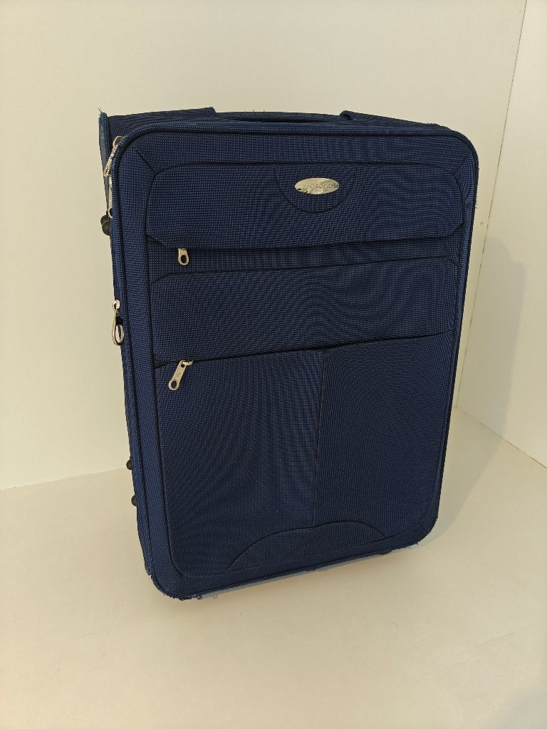 blauw Samsonite handbagage trolley, zachte koffer 2 wielen, Wieltjes, Gebruikt, 50 tot 60 cm, Hard kunststof