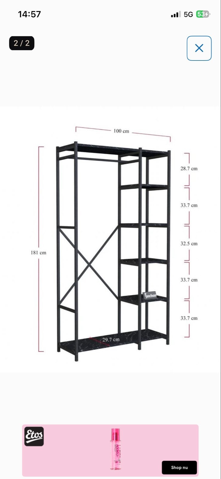 Kledingrek met planken - Industrieel design, Ophalen, Met plank(en), Nieuw, 50 tot 100 cm