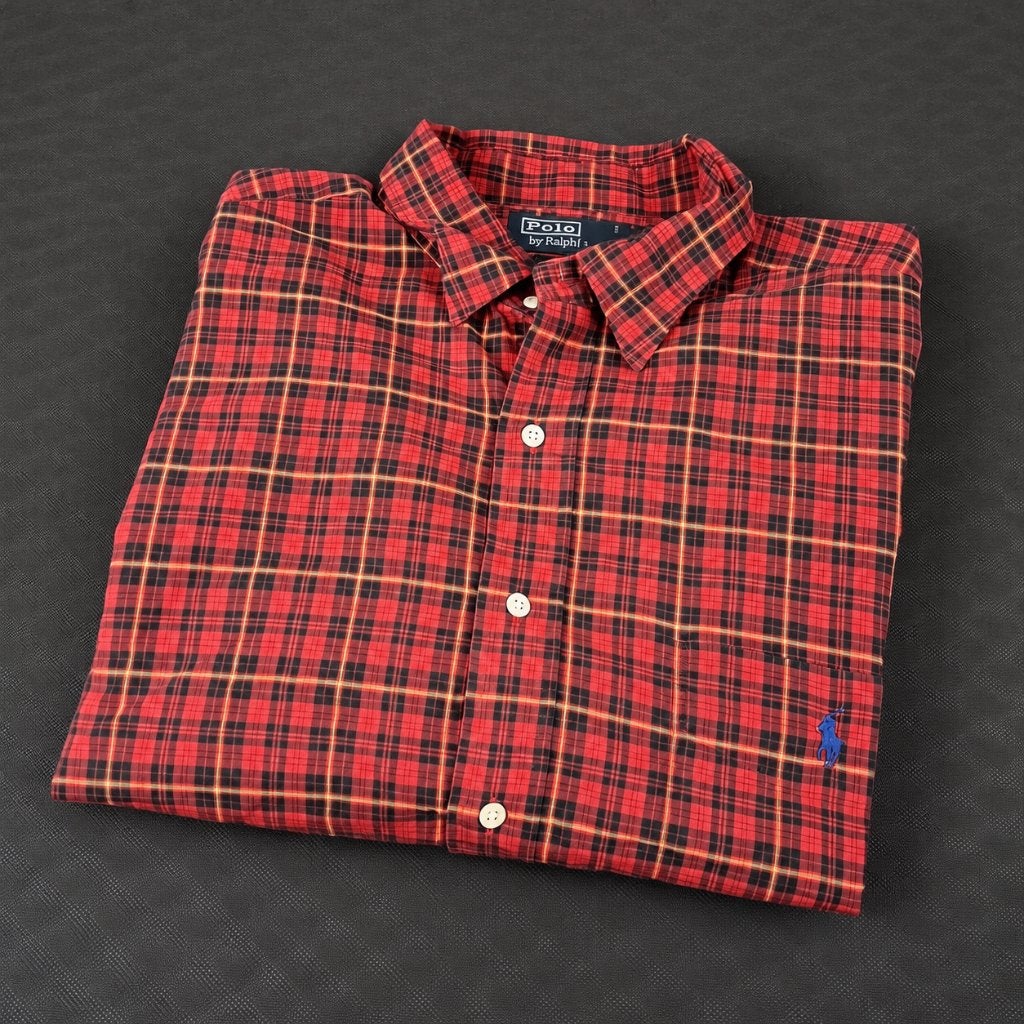Ralph Lauren overhemd | Vintage | Geruit rood/zwart | XL, Ralph Lauren, Ophalen of Verzenden, Zo goed als nieuw, Overige halswijdtes
