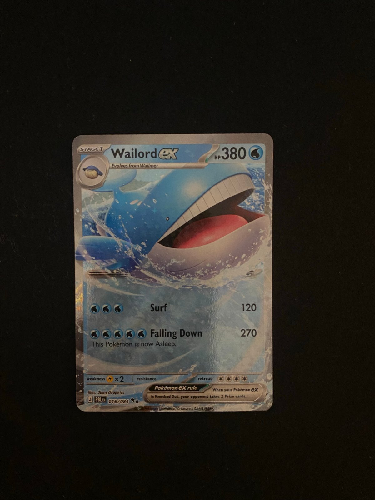 Wailord EX (016/084) Pitch Black Pokemon Kaart, Ophalen of Verzenden, Zo goed als nieuw, Losse kaart, Foil