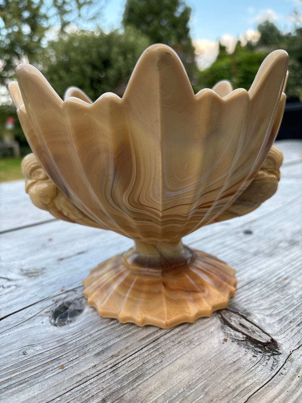 Vintage Onyx Marmeren Fruitschaal met Schelpdesign, Ophalen