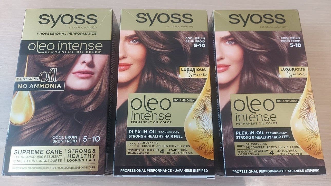 Syoss Oleo Intense Haarverf 5-10 Cool Bruin (3 stuks), Ophalen of Verzenden, Nieuw, Haarverzorger of -hersteller