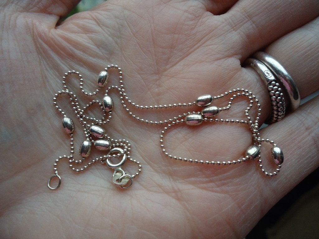 mooie echt zilveren ketting met ovalen zilveren kraaltjes, Ophalen of Verzenden, Zo goed als nieuw, Zilver, Zilver