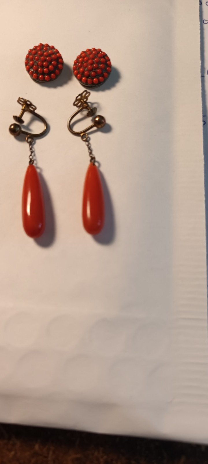 Vintage Rode Koraal Oorbellen - Hangers, Ophalen of Verzenden