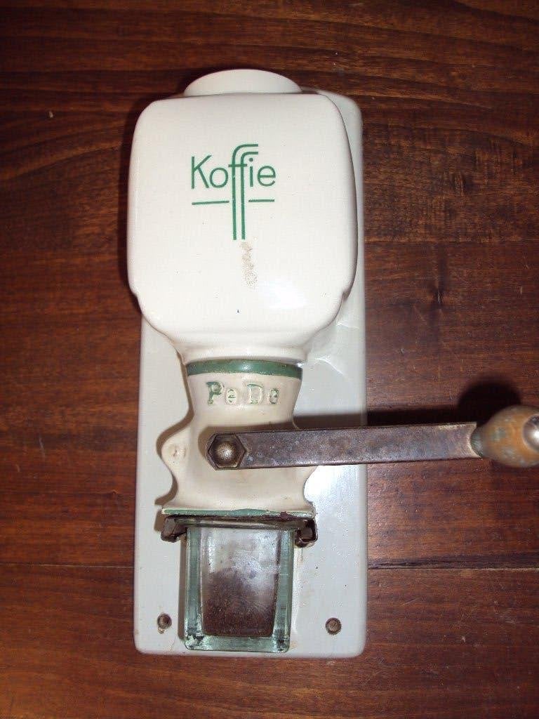 Antieke Wand Koffie-molen met glas bakje, Antiek en Kunst, Ophalen of Verzenden