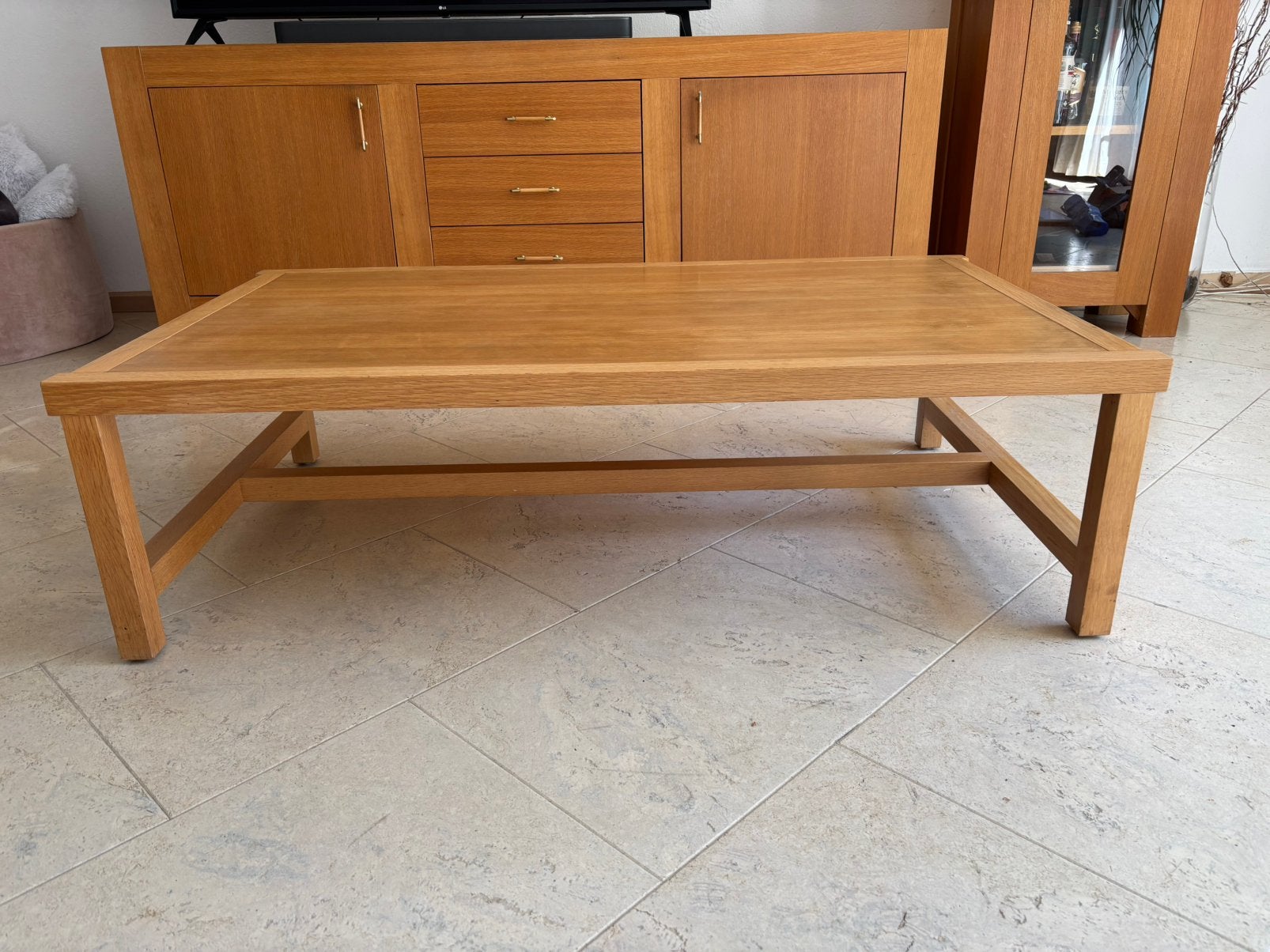 Massief houten salontafel, Huis en Inrichting, Tafels | Salontafels, Ophalen, 100 tot 150 cm, 50 tot 100 cm, Zo goed als nieuw