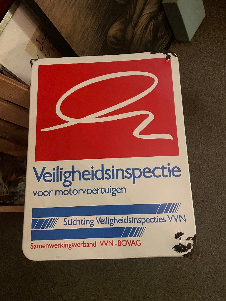 Emaille reclame  vermoedelijk Langcat VEILIGHEIDSinPECTIE, Verzamelen, Ophalen of Verzenden, Gebruikt, Reclamebord