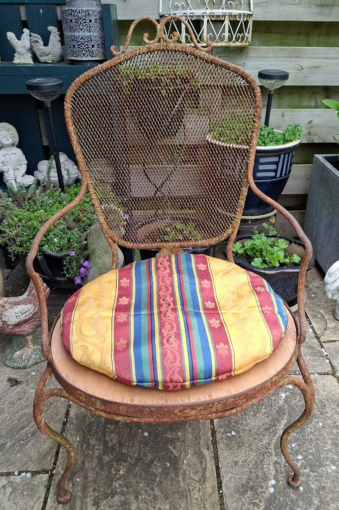 vintage metalentuinstoel prijs zonder Deco wel met kussentje, Ophalen, Gebruikt, Metaal