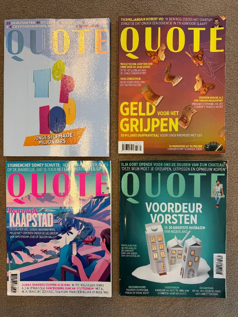 3 x Quote Magazine + Quote 100 Jonge Miljonairs, Ophalen of Verzenden, Zo goed als nieuw, Glossy