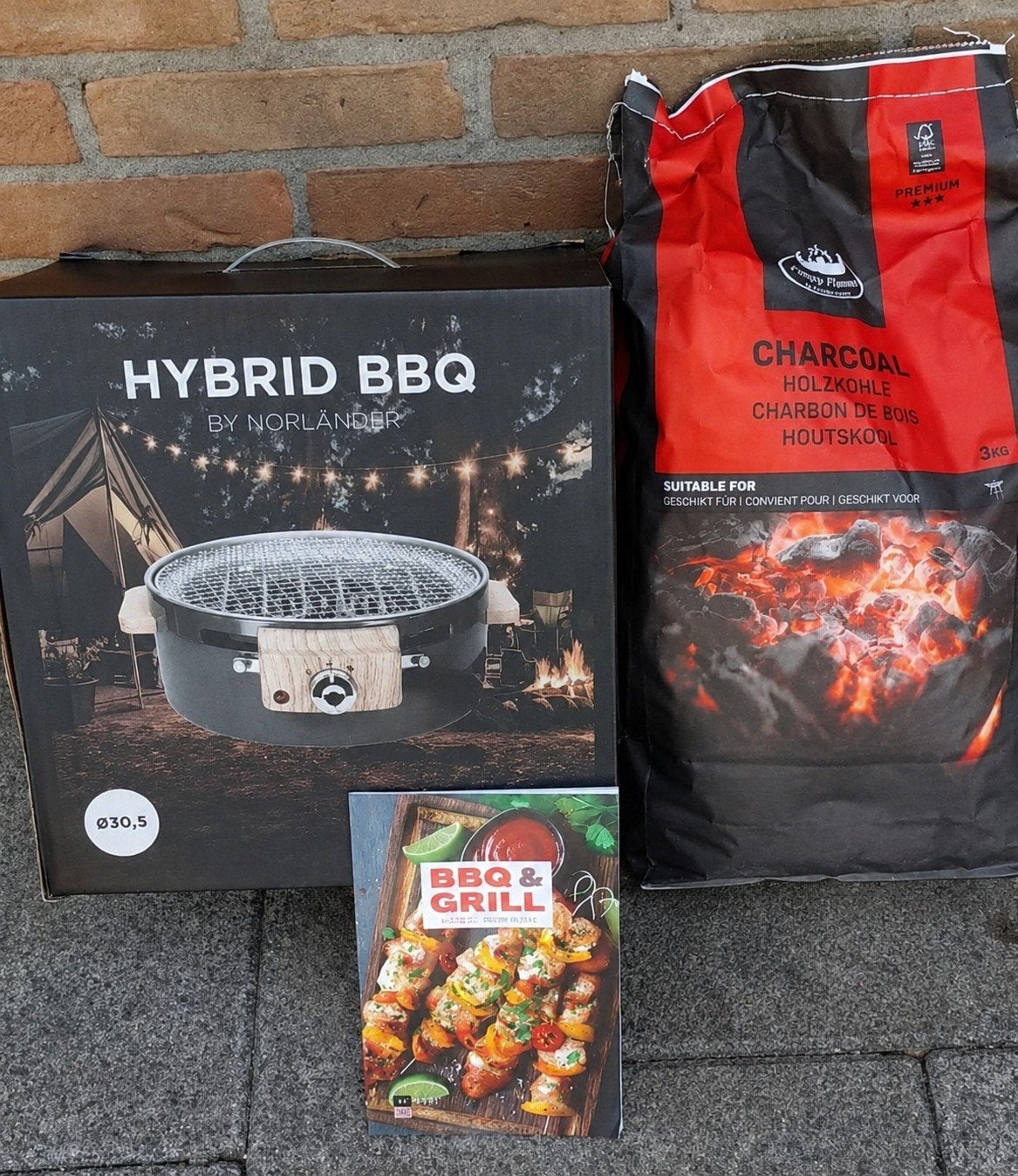 Norländer Hybrid BBQ met houtskool en BBQ & Grill boek, Ophalen, Nieuw, Norländer