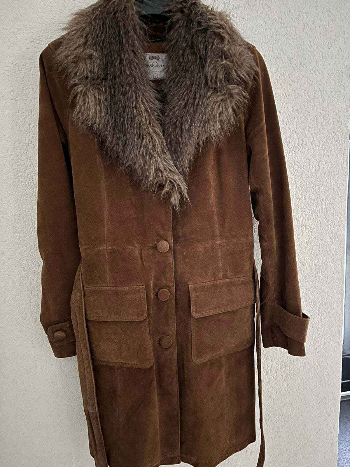 Bruin suede jas merk Pepe mt L, Ophalen of Verzenden, Zo goed als nieuw, Maat 42/44 (L), Bruin