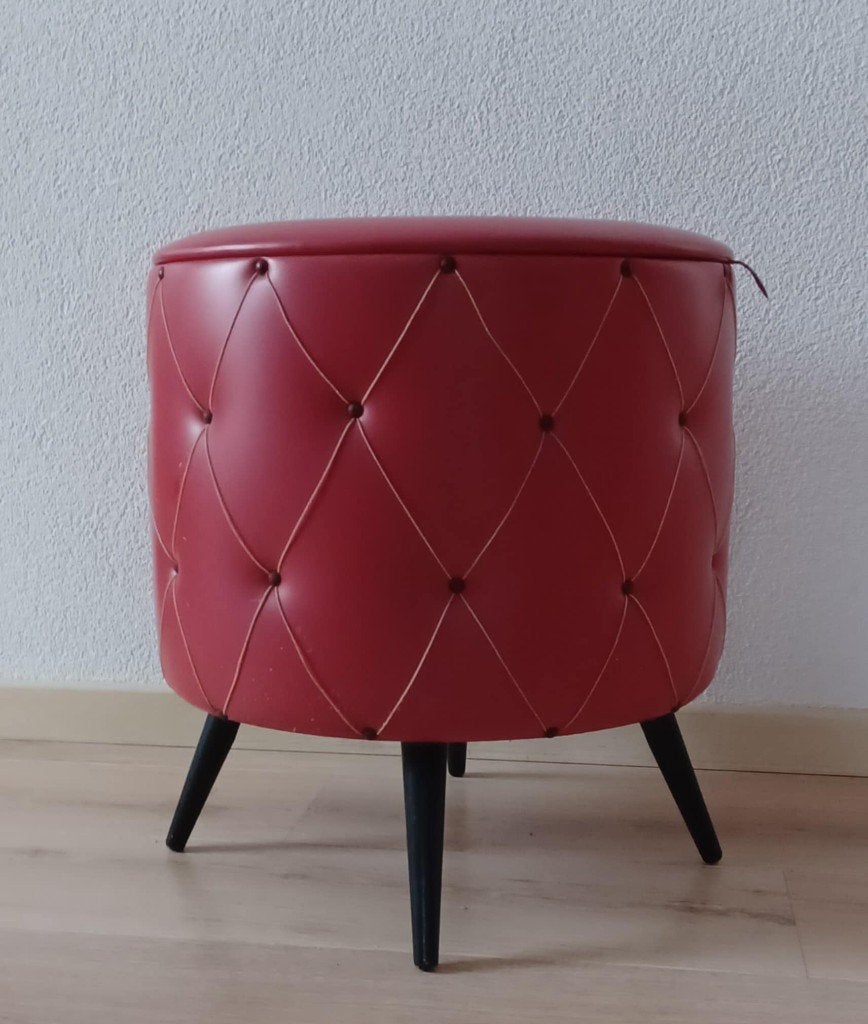Vintage poef/naaimand, Minder dan 50 cm, Rond, Minder dan 50 cm, Ophalen of Verzenden